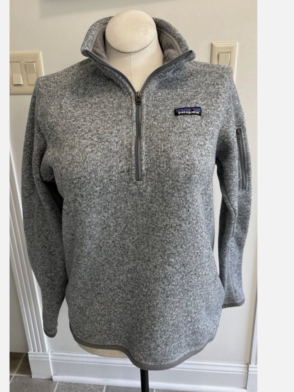 PATAGONIA WOMEN'S BETTER SWEATER 1/4 ZIP FLEECE GRAY LARGE BIRCH WHITE